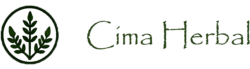 Logo de CimaHerbal con hoja verde en emblema circular transparente